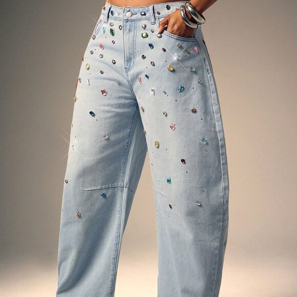 Light Wash Casual Women's Button Curved Denim Jeans - Picture 3 of 5